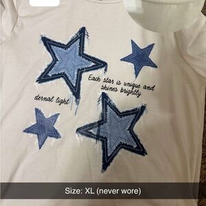SHEIN White Tee with Blue Star Design